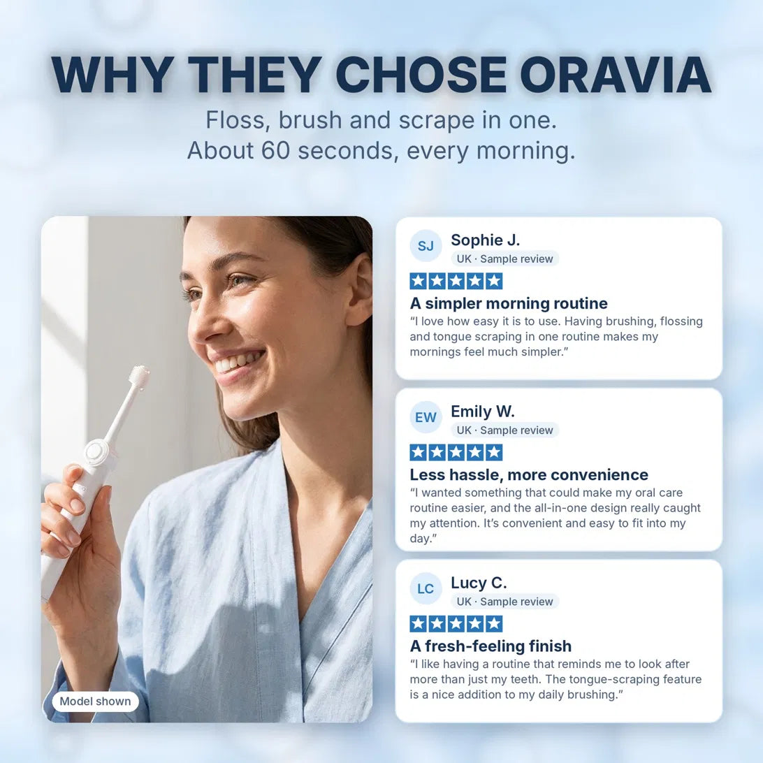 Oravia 3-in-1 Electric Toothbrush: Floss, Brush & Scrape
